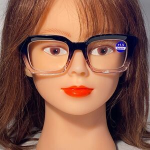 1154 Claudia 1.5 Blachk To Pink Gradient Reading Glasses Square Concave NWT